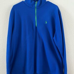 Ralph Lauren Blue Zip-Up Sweater with Green Detail